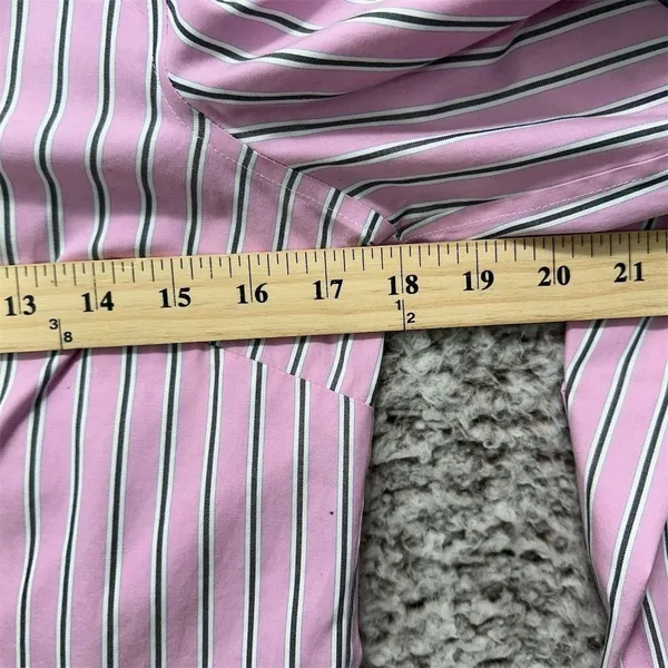 Lands' End Women's M Pink Striped‎ No Iron Button-Up Shirt Officecore Old Money - Image 6