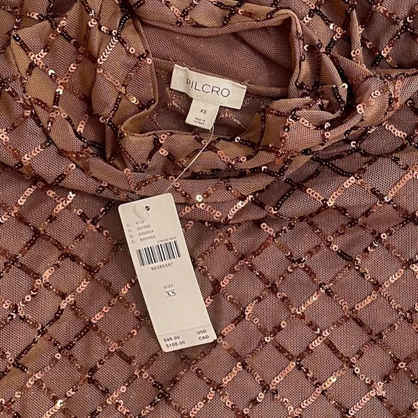 NWT!! Anthropologie PILCRO Turtleneck Sequin Top Shirt Bronze Party Glam X-Small - Image 12