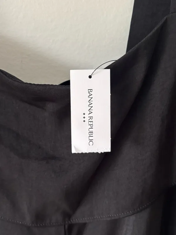 Banana Republic Black Sleeveless Satin Midi Dress Tie Back Square Neck Cocktail - Image 4