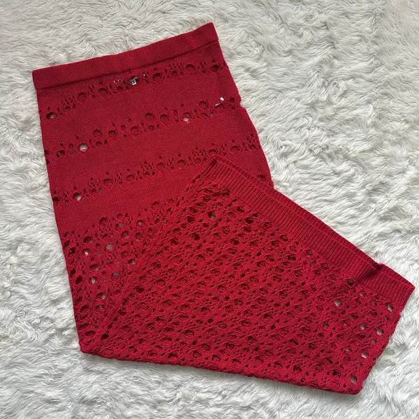 I.AM.GIA Alix Skirt Swim Coverup Maxi Elastic Waist Crochet Sheer Red XXS - Image 3