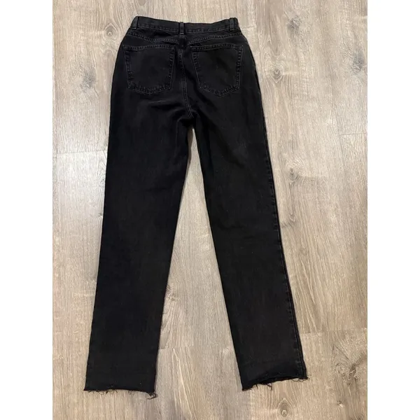 ASOS 100% Cotton Button Fly Straight Leg‎ Denim Jeans Sz. 28 X 31 Black Raw Hem - Image 2