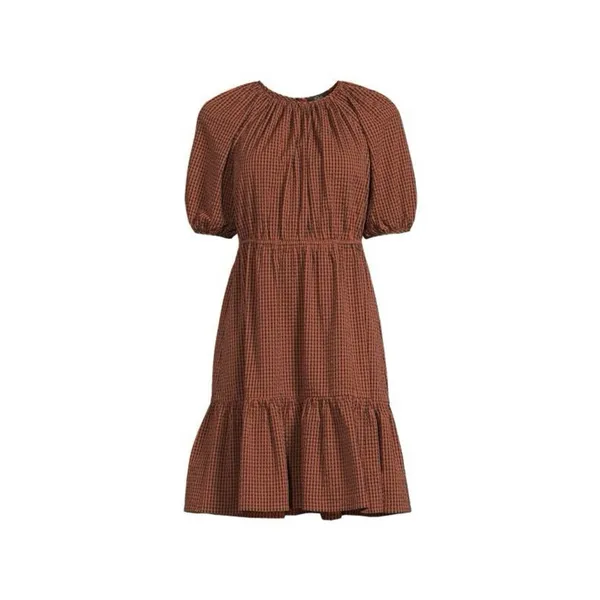 RAILS Dress Size‎ S Brown Black Khloe Russet Gingham Seersucker Mini Puff Sleeve - Image 2