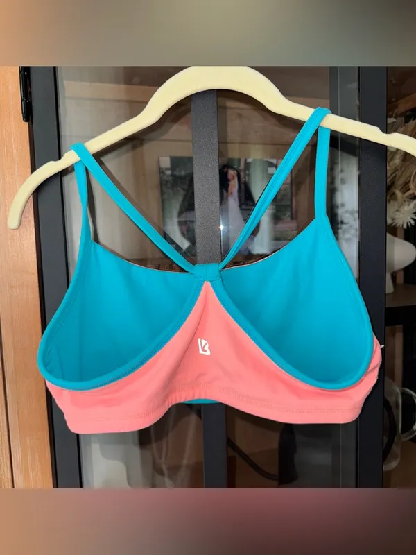 BuffBunny Collection reversible sports bra workout top coral neon sky blue - Image 4