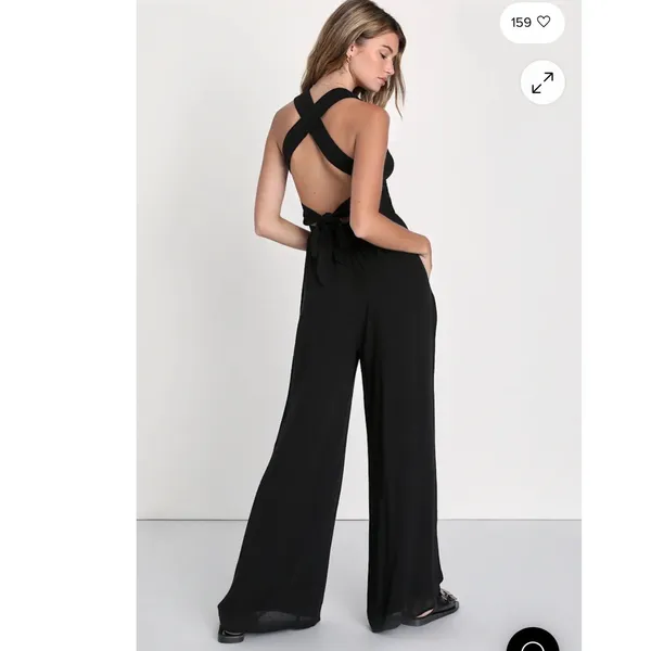 Lulus Trendy Aesthetic Black Smocked Tie Back Wide Leg Jumpsuit - Image 3