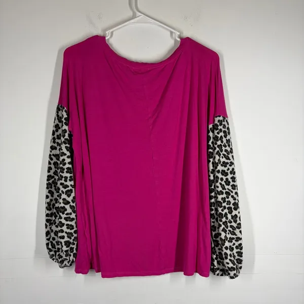 Pink Lily Leopard Sleeve Long Sleeve Top Size Medium - Image 2