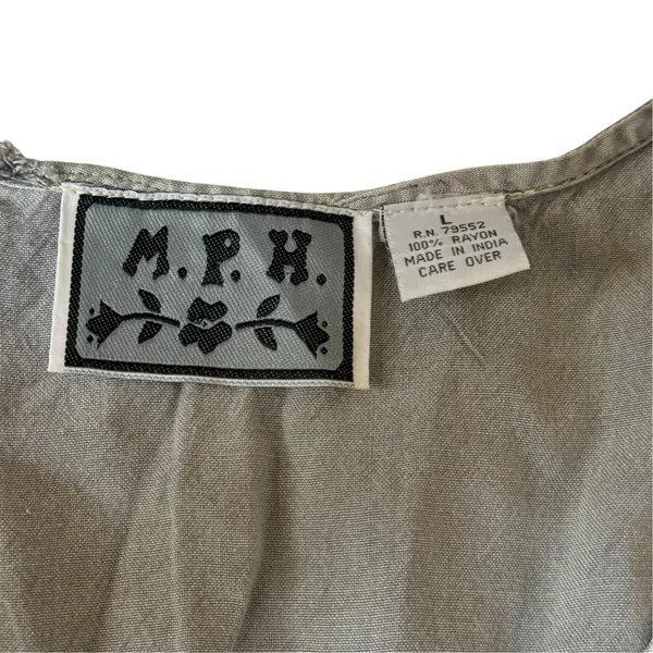Vtg 90s MPH Gray Floral Embroidered Sleeveless Boho Maxi Dress Large Lagenlook - Image 8