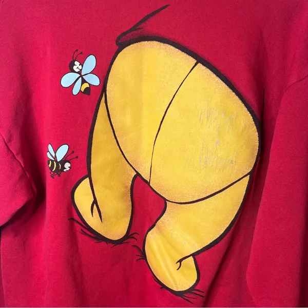 Vintage 90s Disney Winnie the Pooh Red Double Sided Back Hit Crewneck Sweater - Image 3