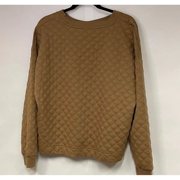 JOYSPUN Quilted Sweatshirt Womens Large Brown Diamond Stitch‎ Pullover Top NWT - Image 5