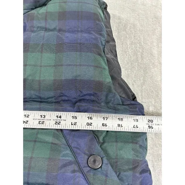 VTG Eddie Bauer Puffer Vest Womens S/P Green & Blue Plaid Goose Down Insulated - Image 9