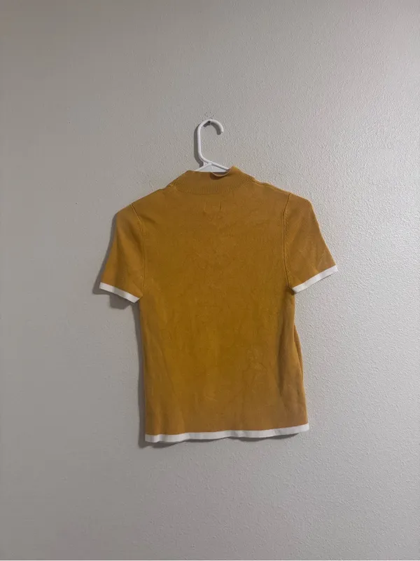 Maeve Mustard Knit Top with White Trim - Image 3