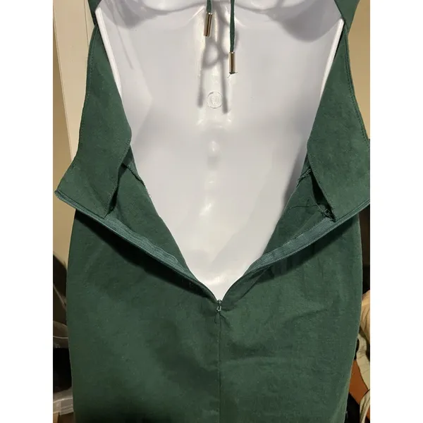 Zara Linen Blend Strappy Midi Dress in Green Size S Cowl Neck Slit - Image 5