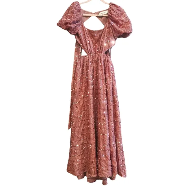 Elliatt Aubree Puff‎ Sleeve Sequin Metallic Midi Dress Size XS - Image 10