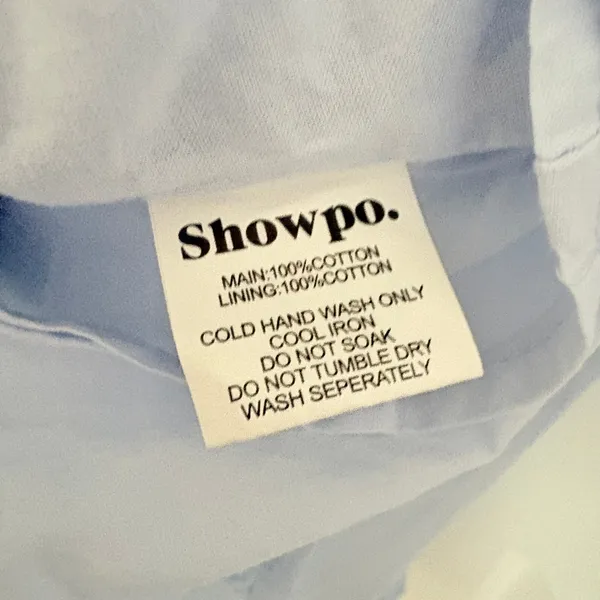 Showpo Chelle Shirred Mini Dress Tie Sleeve 8 Ice Blue Smocked Ruffle Cotton - Image 8