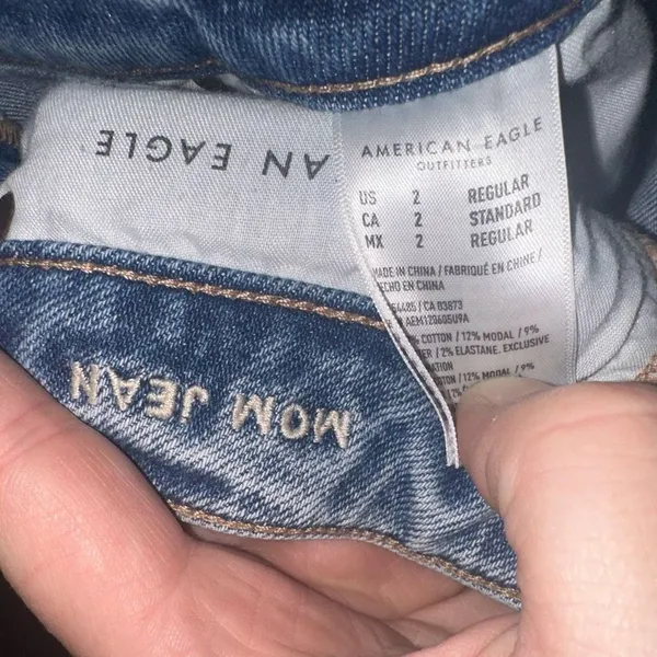 American Eagle light wash destroyed relaxed mom jeans - Image 2