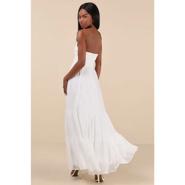 Lulus Special Moment White Strapless Bustier Dress Engagement Holiday Medium - Image 3