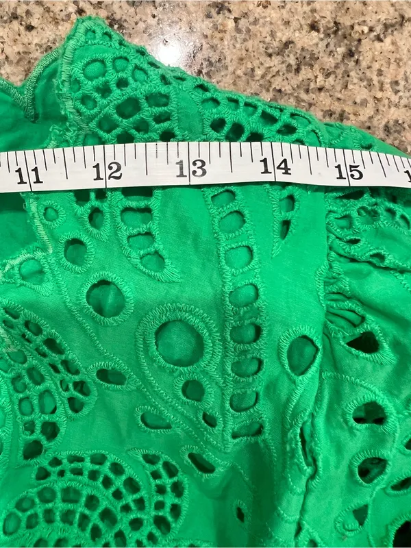 FARM Rio Green Richelieu Cutwork Midi Dress Bright Green Eyelet Cotton Sz M NWT - Image 13