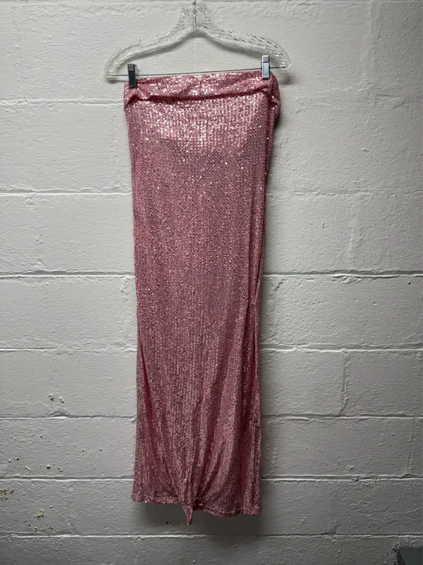 Sequin Strapless Midi Dress Pink Size L - Image 3