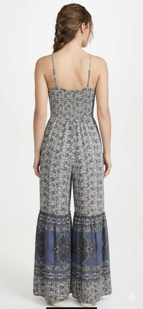 Angie Boho Floral Smocked Jumpsuit - Wide Leg, Junior Size Large - Image 2