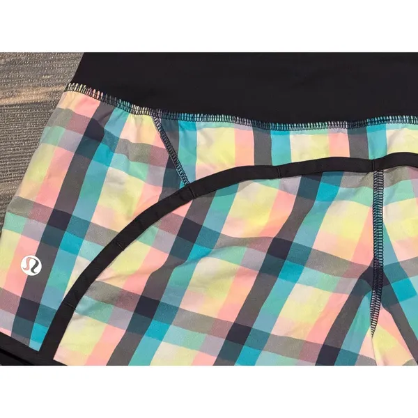 Lululemon Speed Up Shorts 4" Size 2 Rainbow Plaid Yellow Black‎ Running Athletic - Image 9