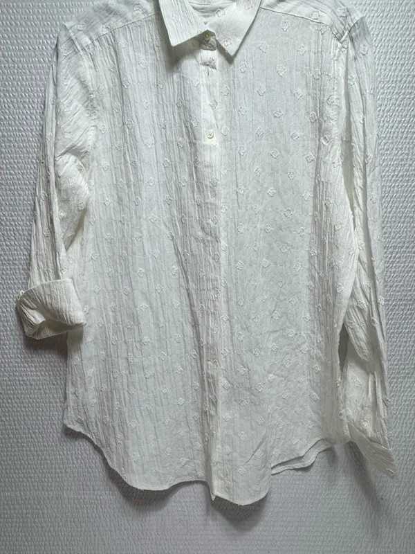 LOFT Cream Textured Button-Down Top - Image 2