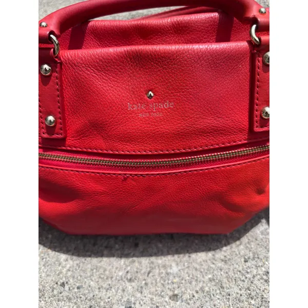 Kate Spade New York Red Pebbled Leather Satchel Crossbody Bag Gold Hardware - Image 6