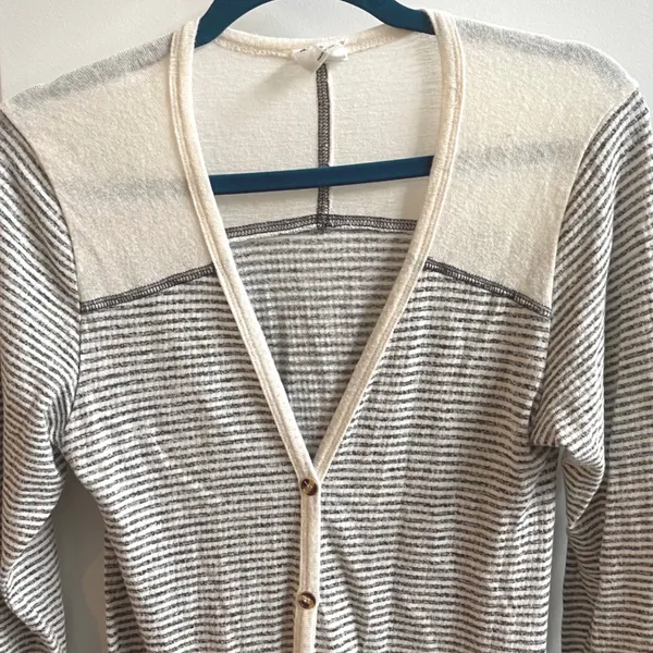 By Together Cardigan Women S Cream Striped Longline Boho Pockets RJ950 Button Up - Image 4