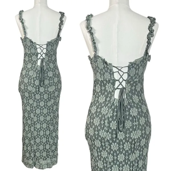 Free People Ethereal Dainty Romantic Lucinda Lace Midi Dress Lilypad Jade Small - Image 7