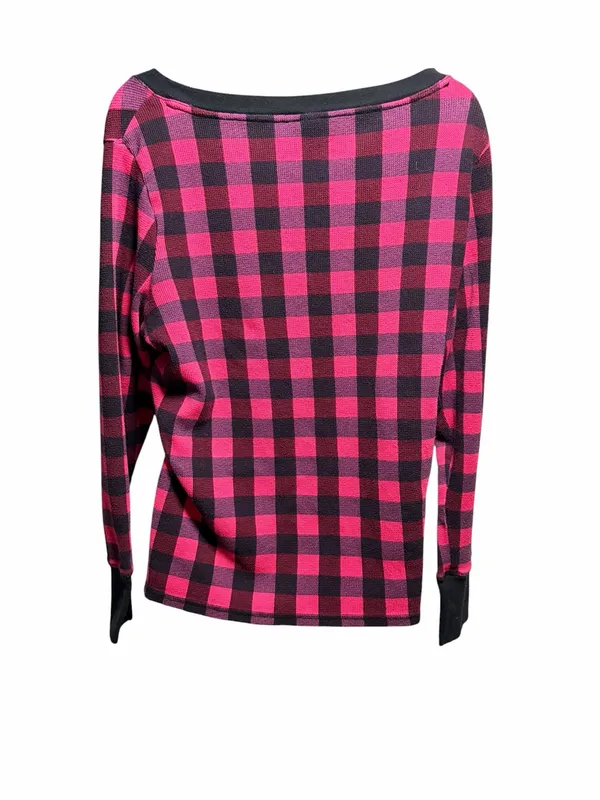 Victoria’s Secret Thermal Pink Black Plaid Pajama Set Size Large - Image 4