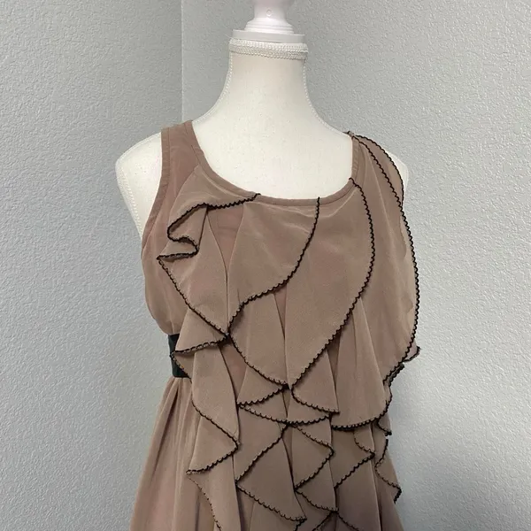 Catwalk Studio Brown Ruffle Tiered Dress Tie Back Y2k Fairy Grunge Dark Romantic - Image 2