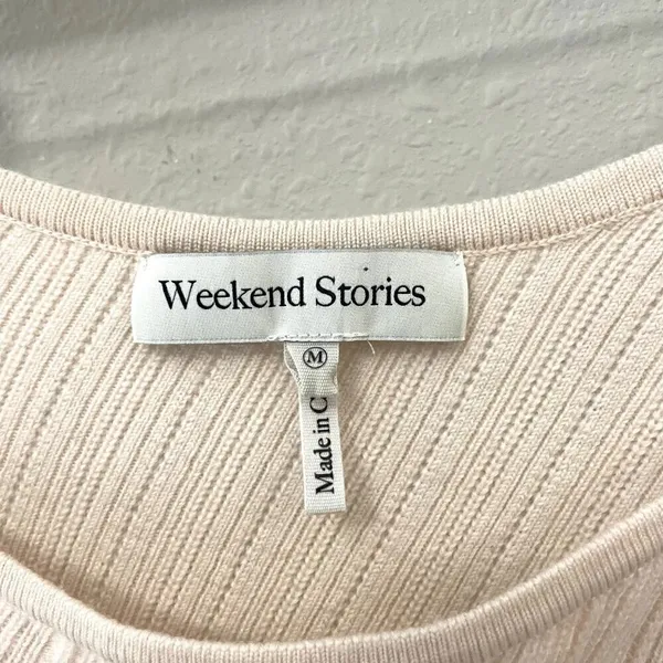Weekend Stories Keane Ivory Knit Fitted Wool Blend Long Sleeve Dress M Luxe - Image 3
