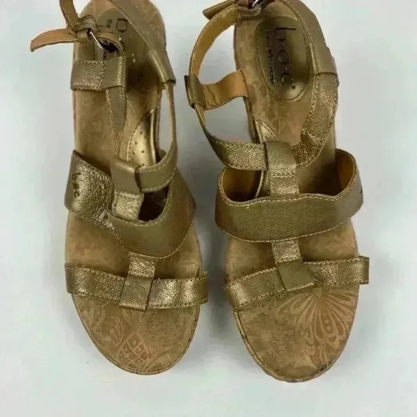 B.o.c Women's Bronze Leather Cork Wedge‎ Sandals Size 8 Strappy Casual - Image 8