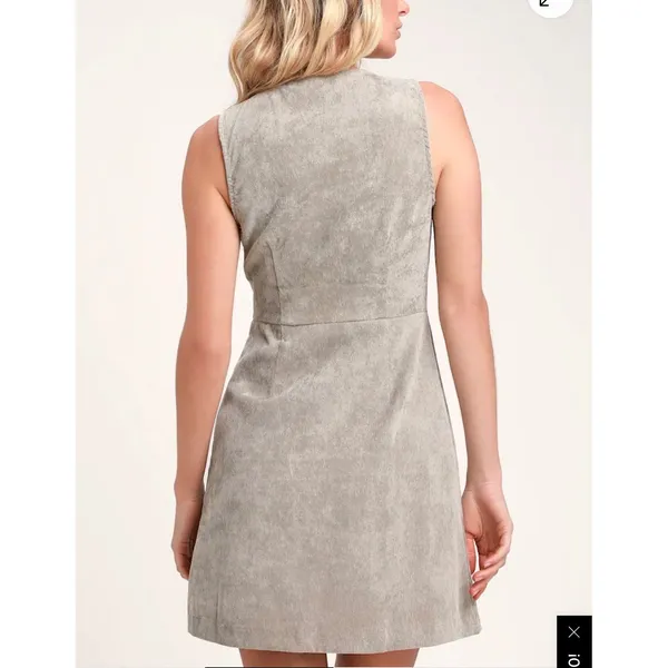 Lulus Wrap Mini Dress Size Large Taupe Brushed Corduroy Button Up Mod Academia - Image 9