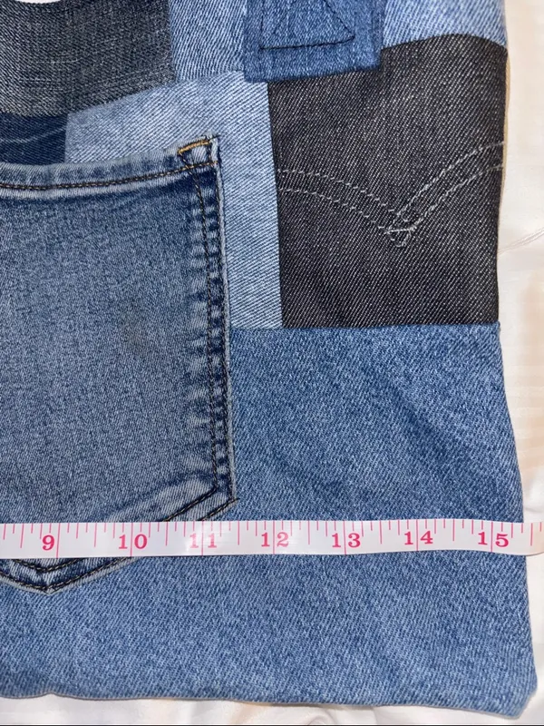 Denim Tote Bag Made Up Of All Different Swatches Of Denim Pocket On The Outside - Image 10