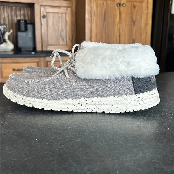 HEYDUDE Britt Mid Grey Faux Fur Slip On Boot‎ - Image 4