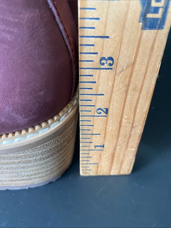 Toms Marina Leather Zip Chunky Heel Ankle Boots Plum Burgundy size 6 - Image 10