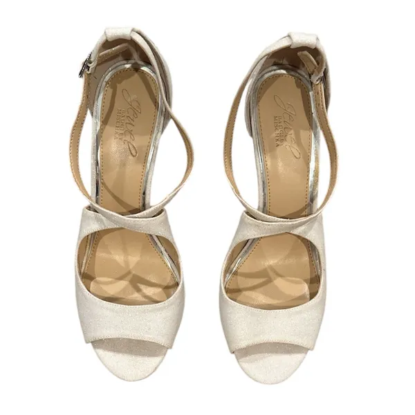 Jewel Badgley Jonna Mischka White Shimmer Sparkle Ankle Crisscross Heel Peep Toe - Image 3