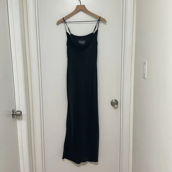 ANTHROPOLOGIE | NWT Woman's Black Elyse Cowl Slip Silk Sleeveless Midi Dress, XS - Image 4