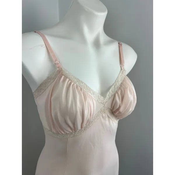 Vintage Laura Lane Light Pink Sheer Slip Dress Lingerie Nightgown w Lace 34/XS - Image 2