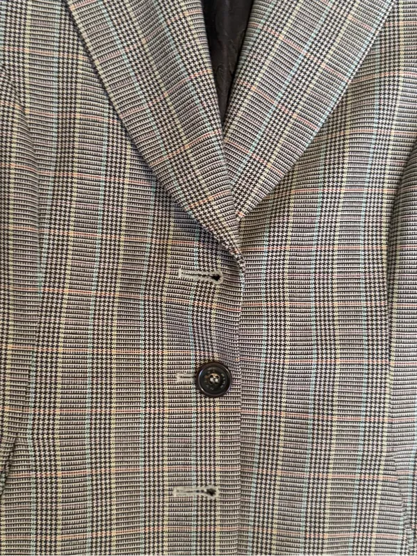 Pink Tartan Plaid Tailored Blazer in Brown and Gray - Image 4