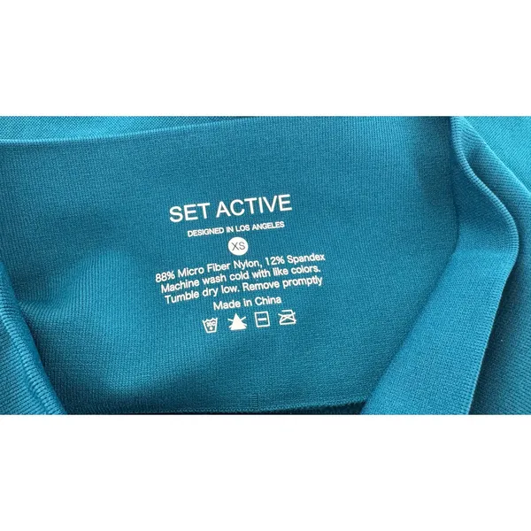 Set Active Seamless High Waisted Biker Shorts Blue XS Ribbed Compression Workout - Image 6