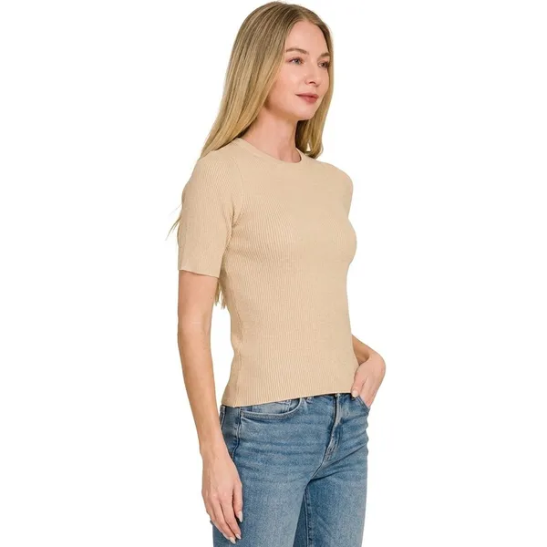 Zenana Viscose Ribbed Round Neck Sweater - Large‎ - Image 2