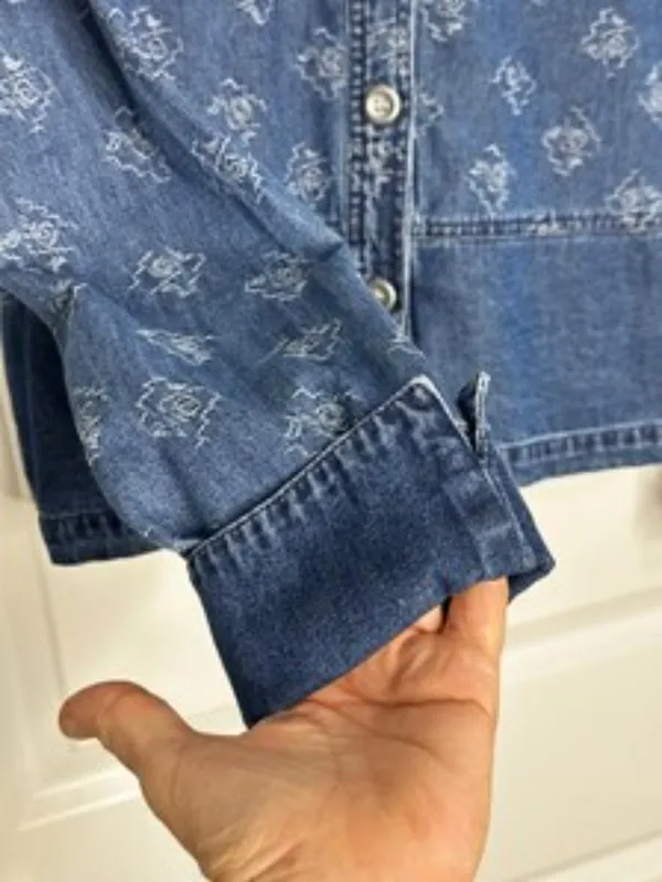 Vintage 90s Embroidered Denim Shirt Jacket Size 14 | 100% Cotton Jean Shacket - Image 4
