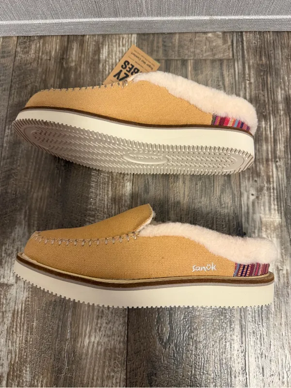 Sanuk Women’s Tan Canvas Shearling-Lined Slip-On Mule Size 5 - Image 10