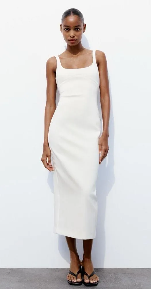 ❗️NWT ZARA White Fitted Midi Dress White Sleeveless Dress, Size L 🔼 - Image 14