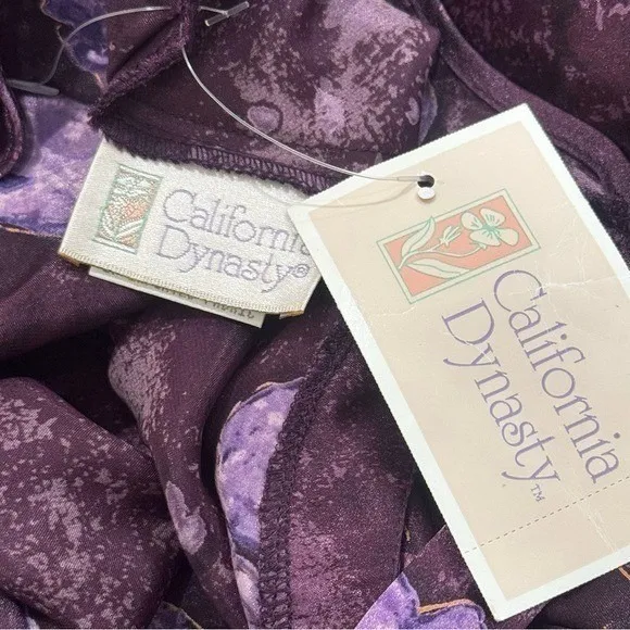 NEW Vintage California Dynasty Purple Floral Satin Dress Fairycore Feminine M - Image 7
