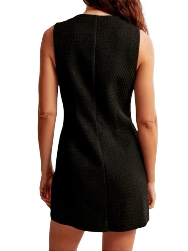 Abercrombie - Mara Tweed Vest Mini Dress Black Gold Buttons Sz Large Tall - Image 3