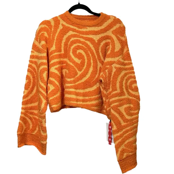 Cider Orange Yellow Swirl Fuzzy Knit Cropped Sweater Small Retro Pullover - Image 2