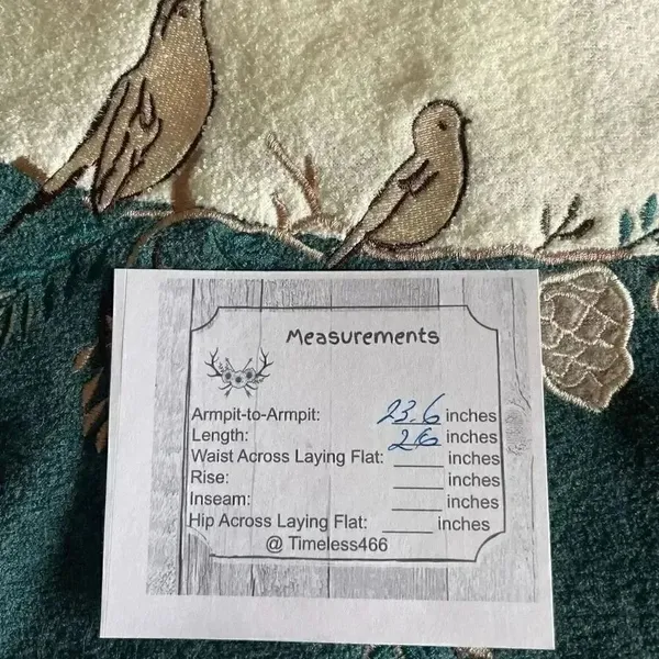 Vintage Teddi Cabin Fever Women's Fleece Novelty Print Teal Embroidered Birds M - Image 10