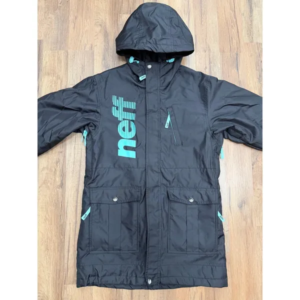 Neff Outerwear Snowboard Ski Jacket Large Black Blue Hooded Unisex Y2K - Image 5