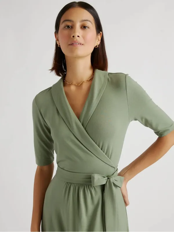 Quince Tencel Jersey Midi Wrap Dress‎ in Sage Size Medium - Image 2